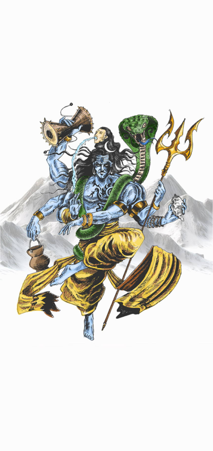 Shiv Tandav Shiva Colored Sketch Wallpaper