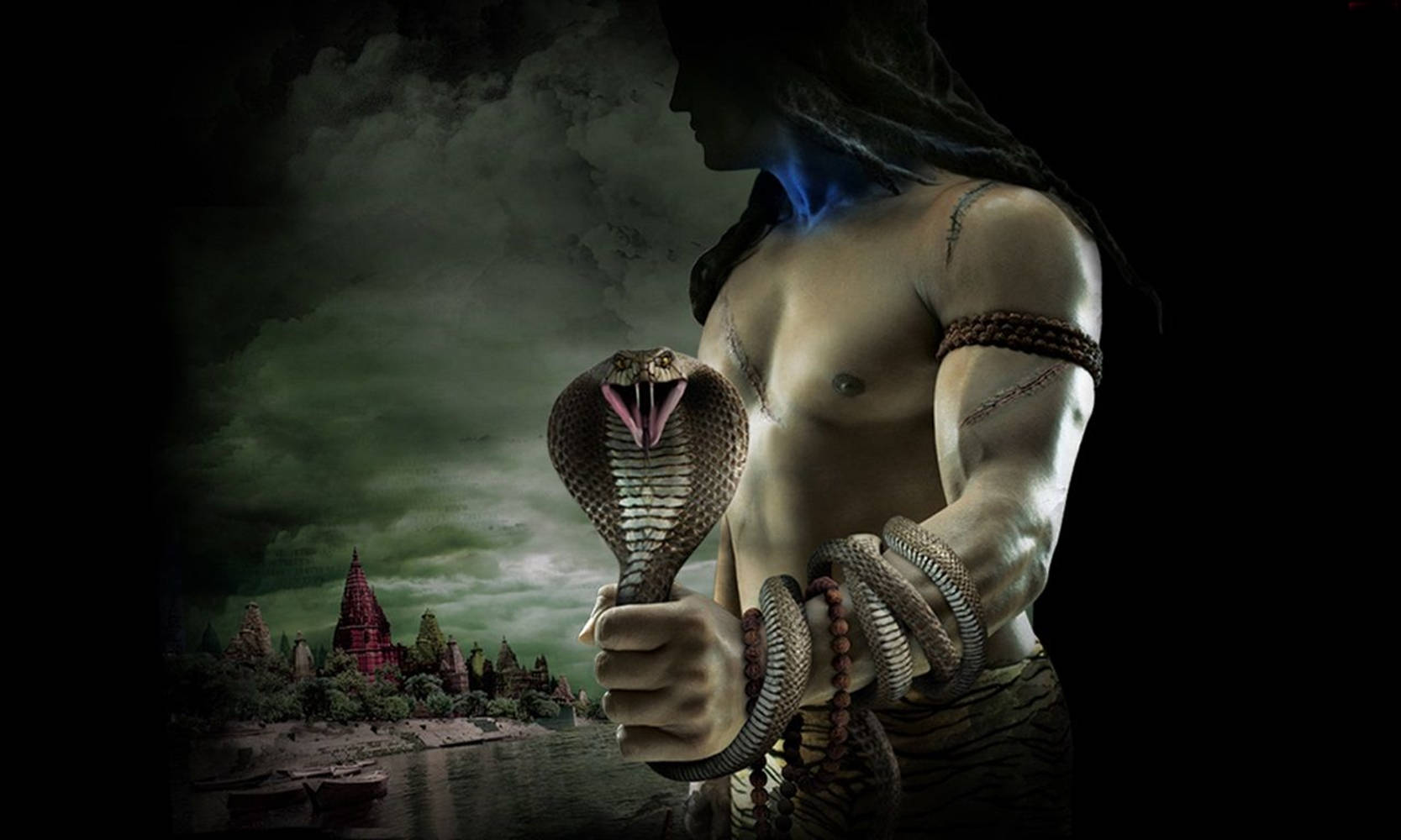 Shivtandav Shiva Holding Snake - width=
