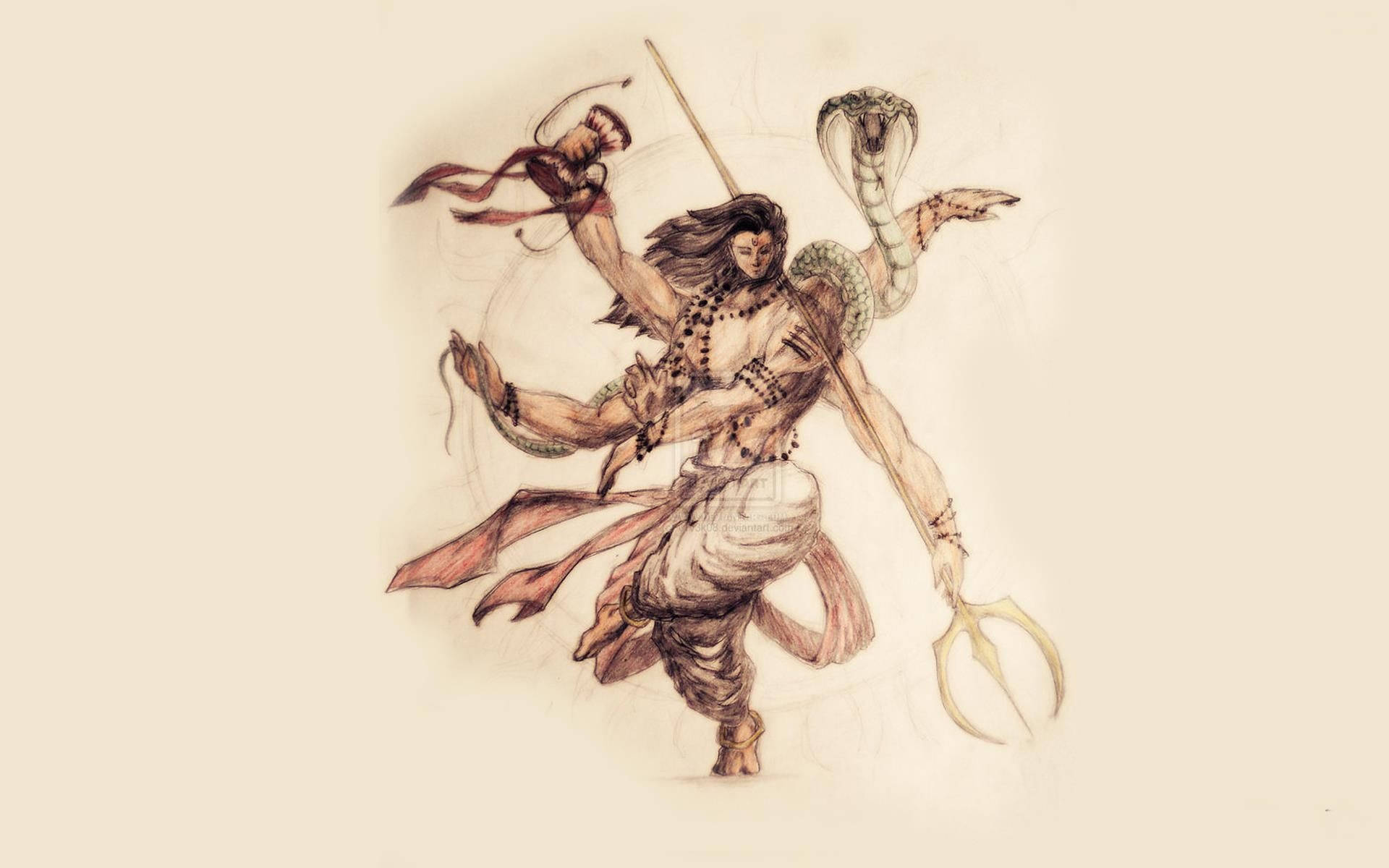 Shivtandav Sketch Di Shiva Con Tridente E Serpente Sfondo