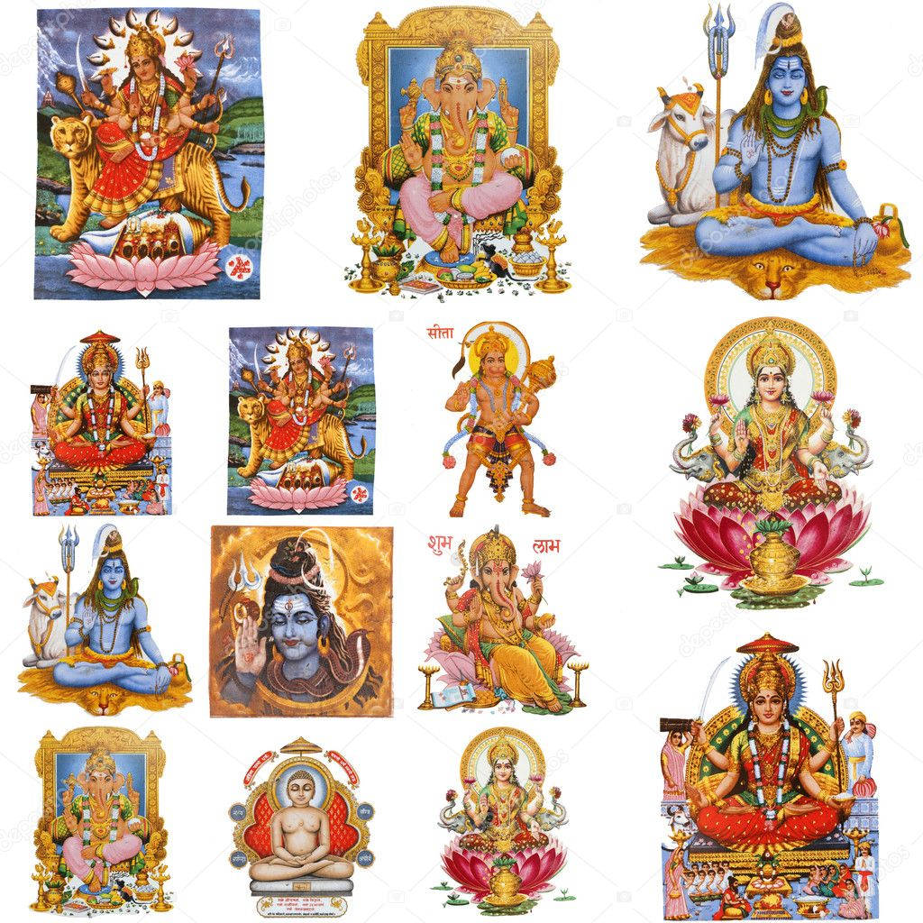 Komplet samling af Shiva og alle store hinduiske guder tapet. Wallpaper
