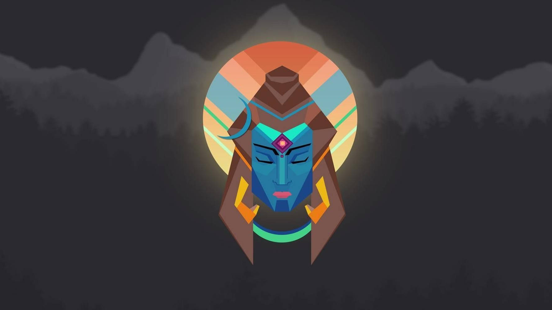 Shiva Sort Og Farverig Digital Portræt Tapet Wallpaper