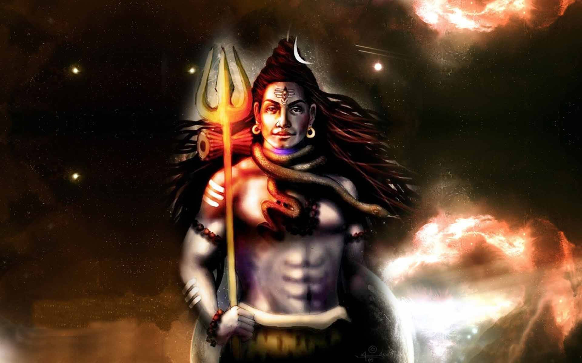 Shiva Sort Med Glødende Trishula Trident Wallpaper