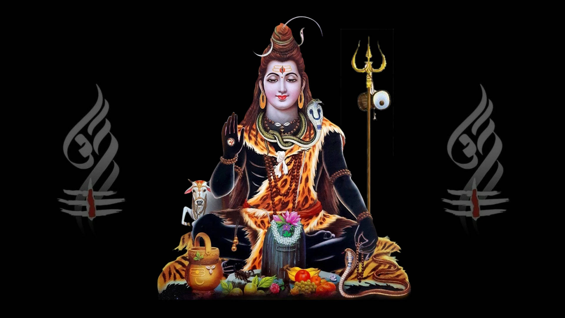 Shiva Sort Med Hellig Guld Trident Wallpaper