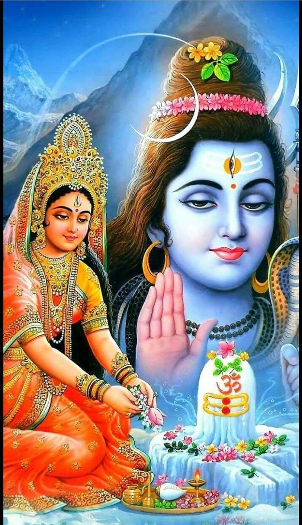 Shiva Parvati Flower Offering Wallpaper