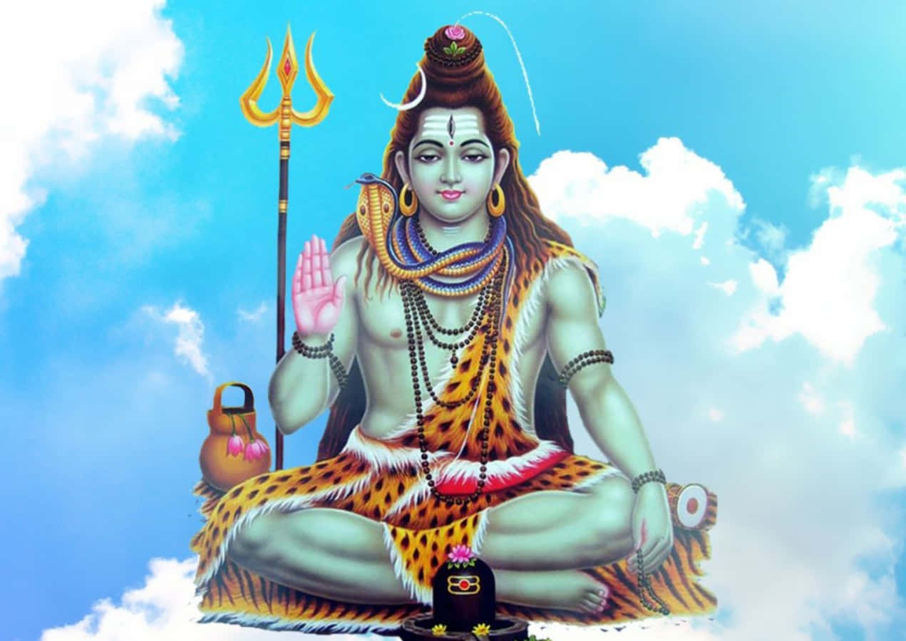 A Lord Shiva Sitting On The Clouds