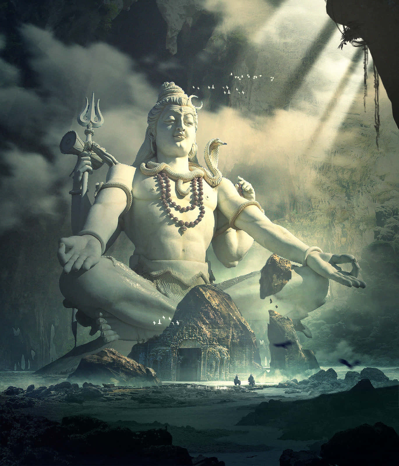 A Statue Of Lord Shiva In The Cave