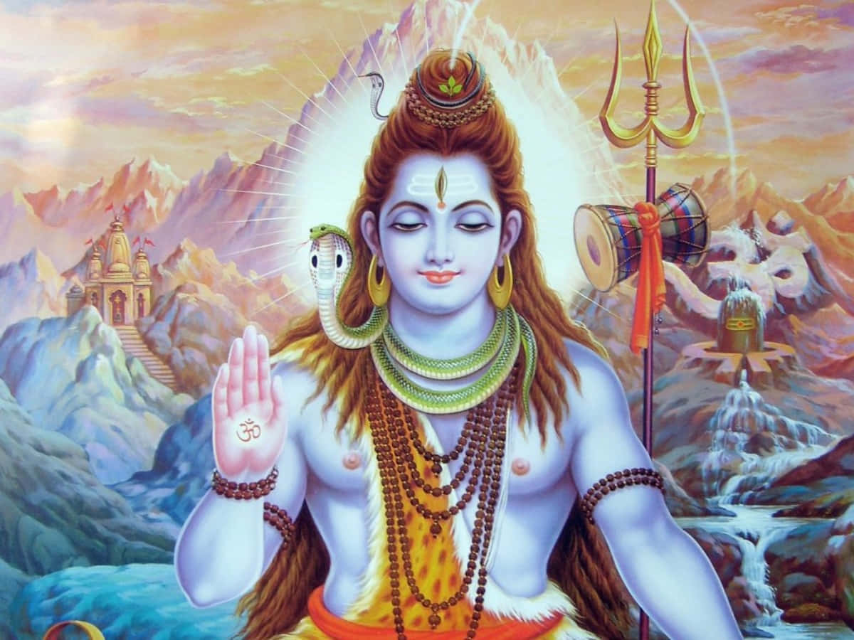 A Painting Of Lord Shiva With His Hands In The Air