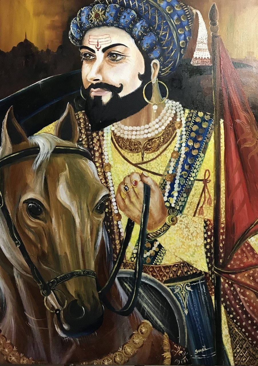 Shivaji Maharaj On Horse Painting Hd Wallpaper