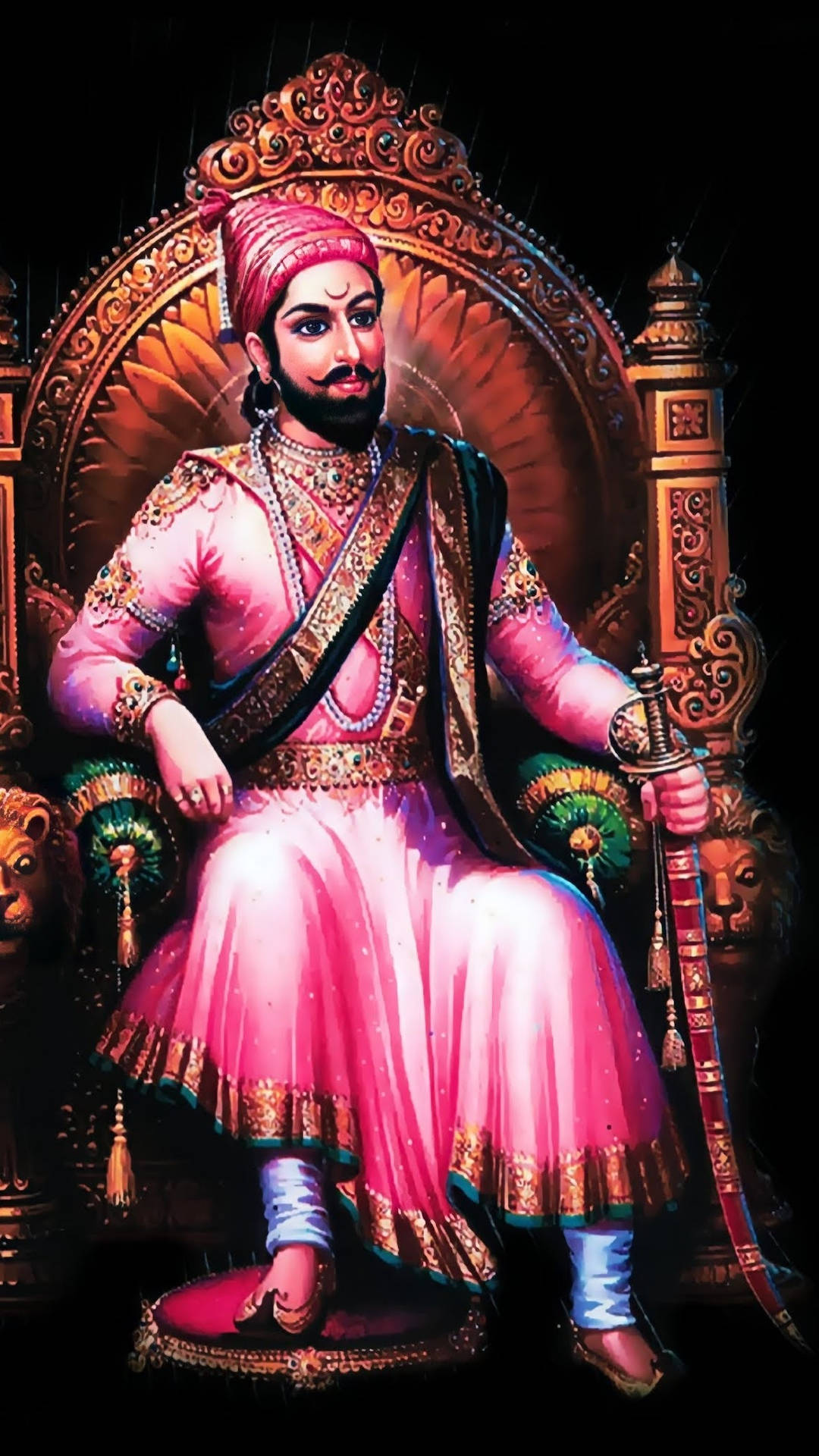Shivaji Maharaj På Trone Med Sværd Wallpaper