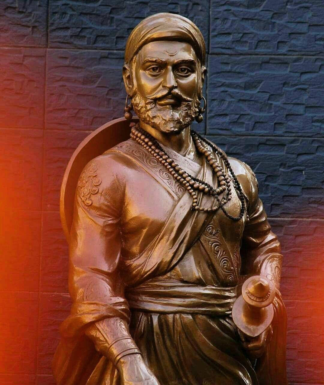 Shivaji Maharaj Statue On Blue Wall Wallpaper