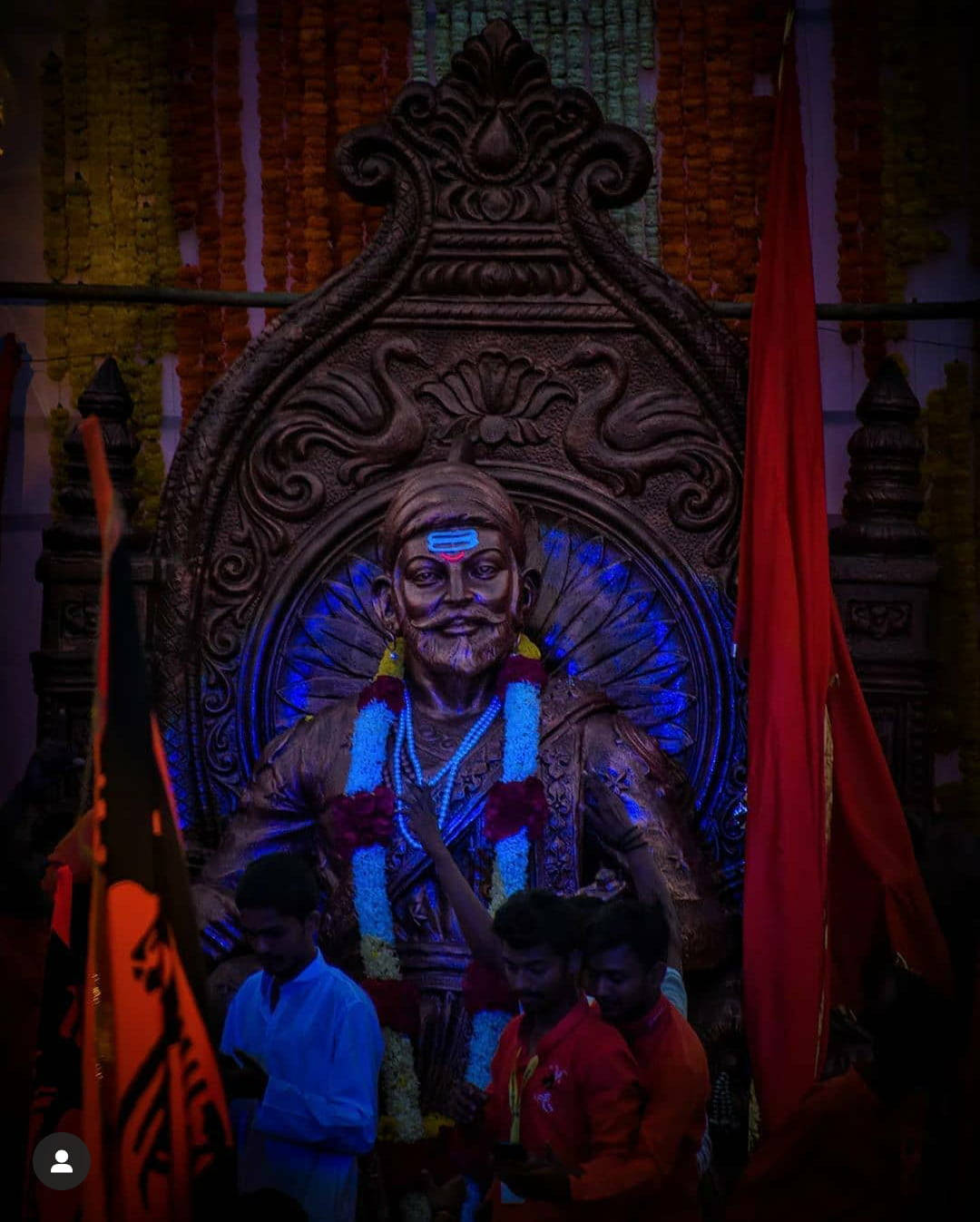 Download Shivaji Maharaj Statue With Blue Lights Wallpaper 