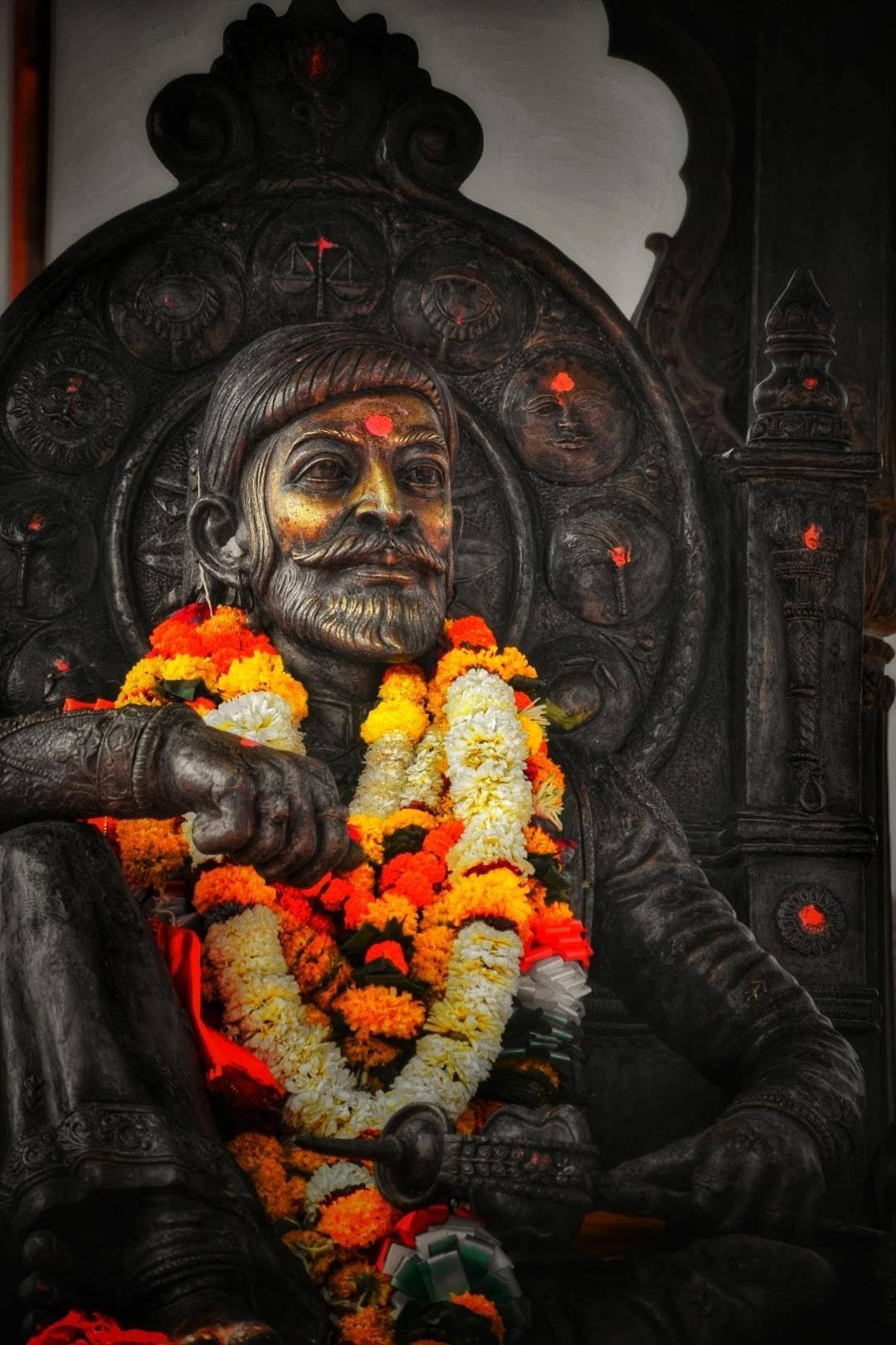 Shivaji Maharaj Statue With Flower Garland Hd Wallpaper