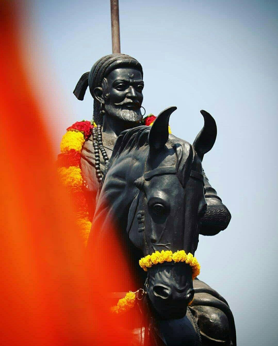 Shivaji Maharaj Statue With Garlands Hd Wallpaper