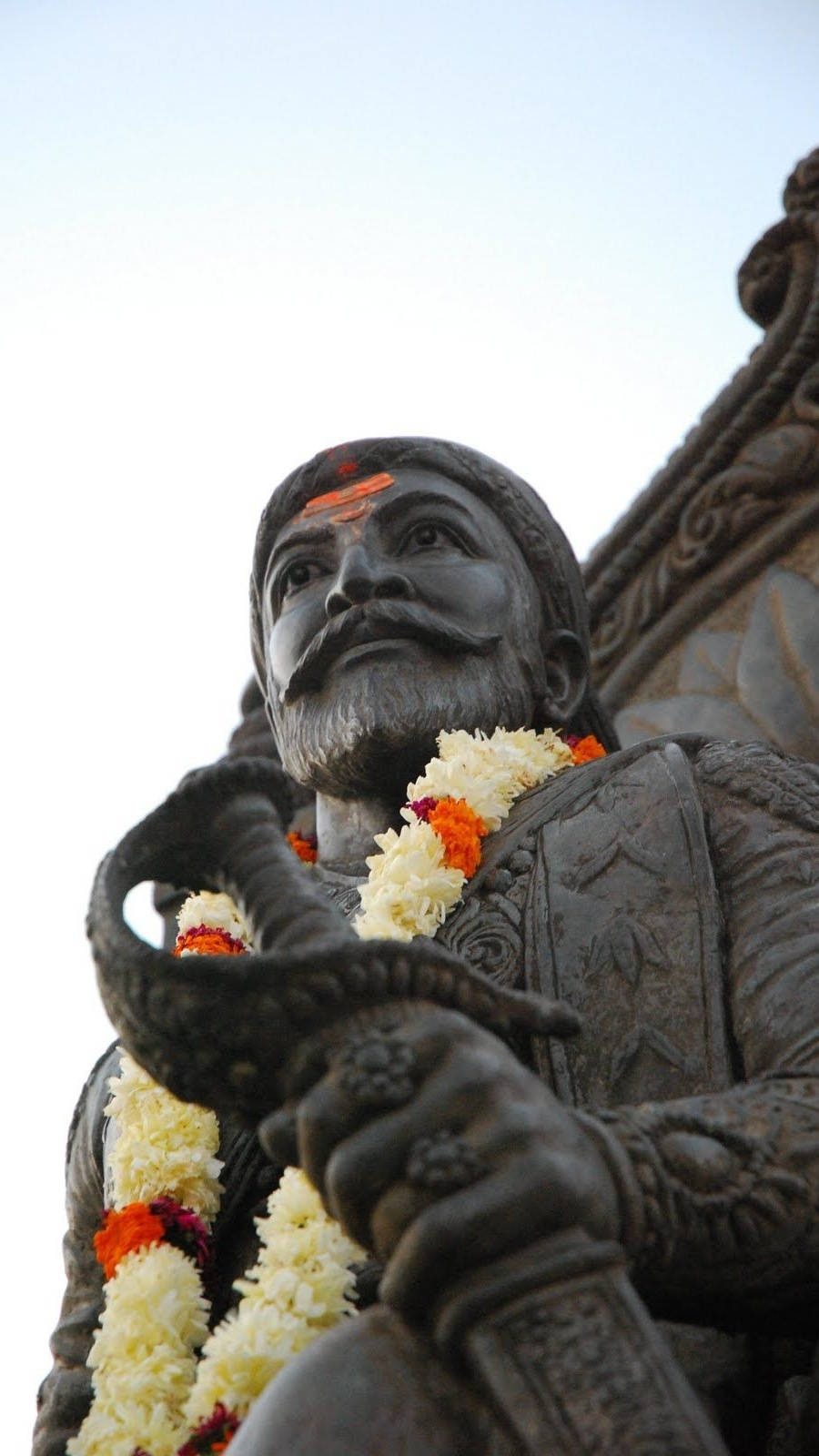 Download Shivaji Maharaj With Flower Neck Garland Wallpaper 
