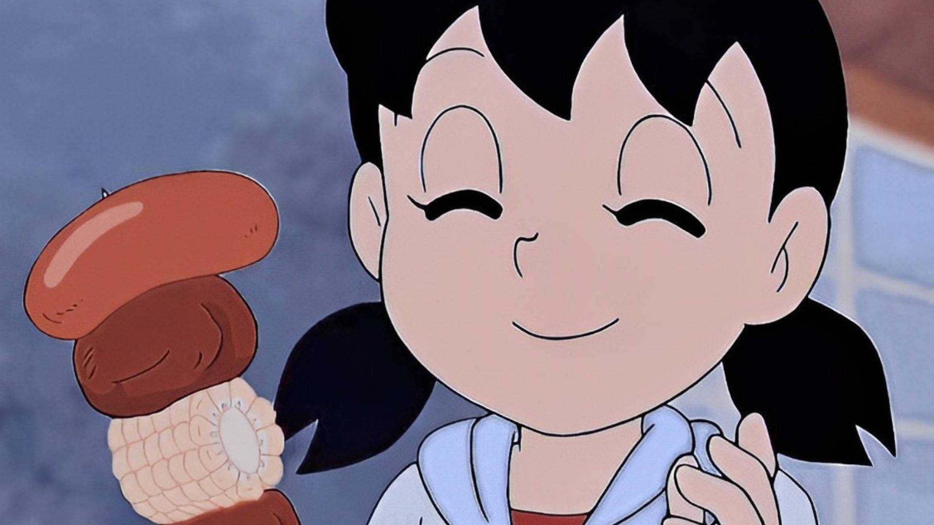 Shizuka Doraemon Enjoying Kebab Background
