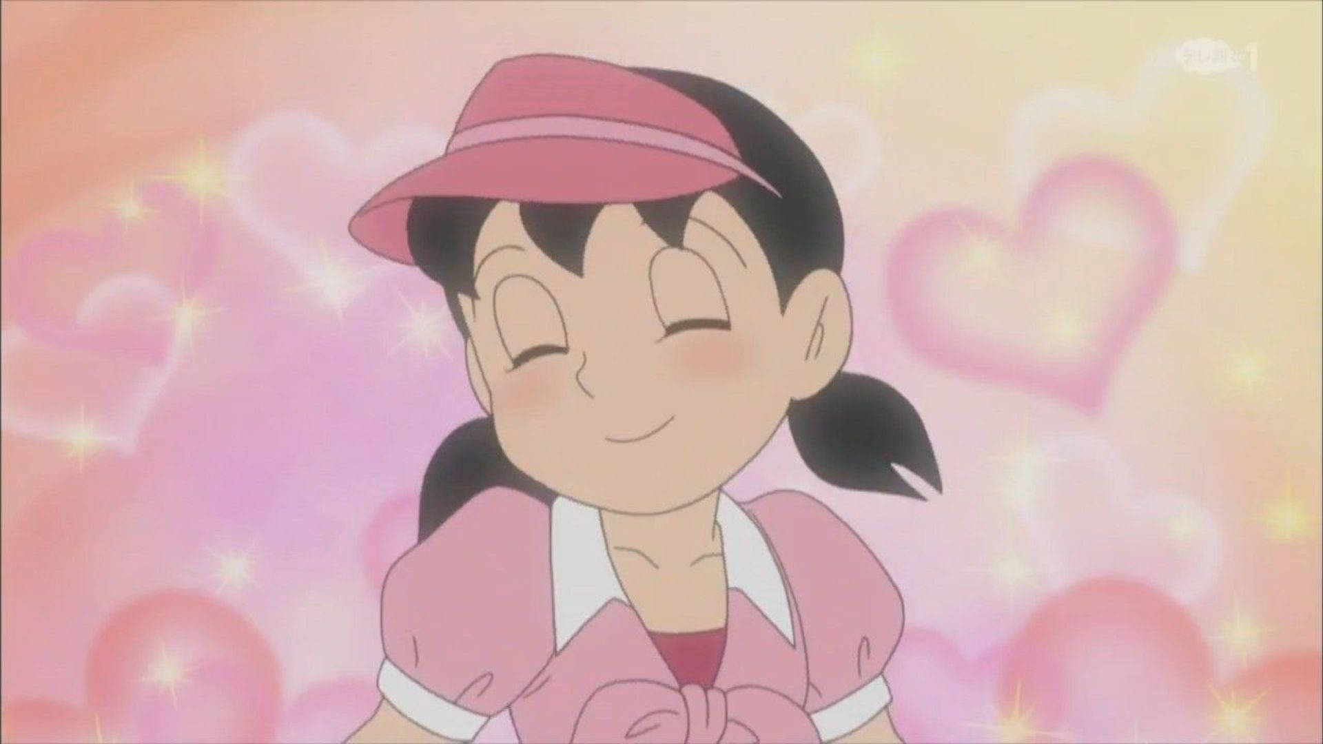 Shizuka Doraemon Happy Blushing Wallpaper