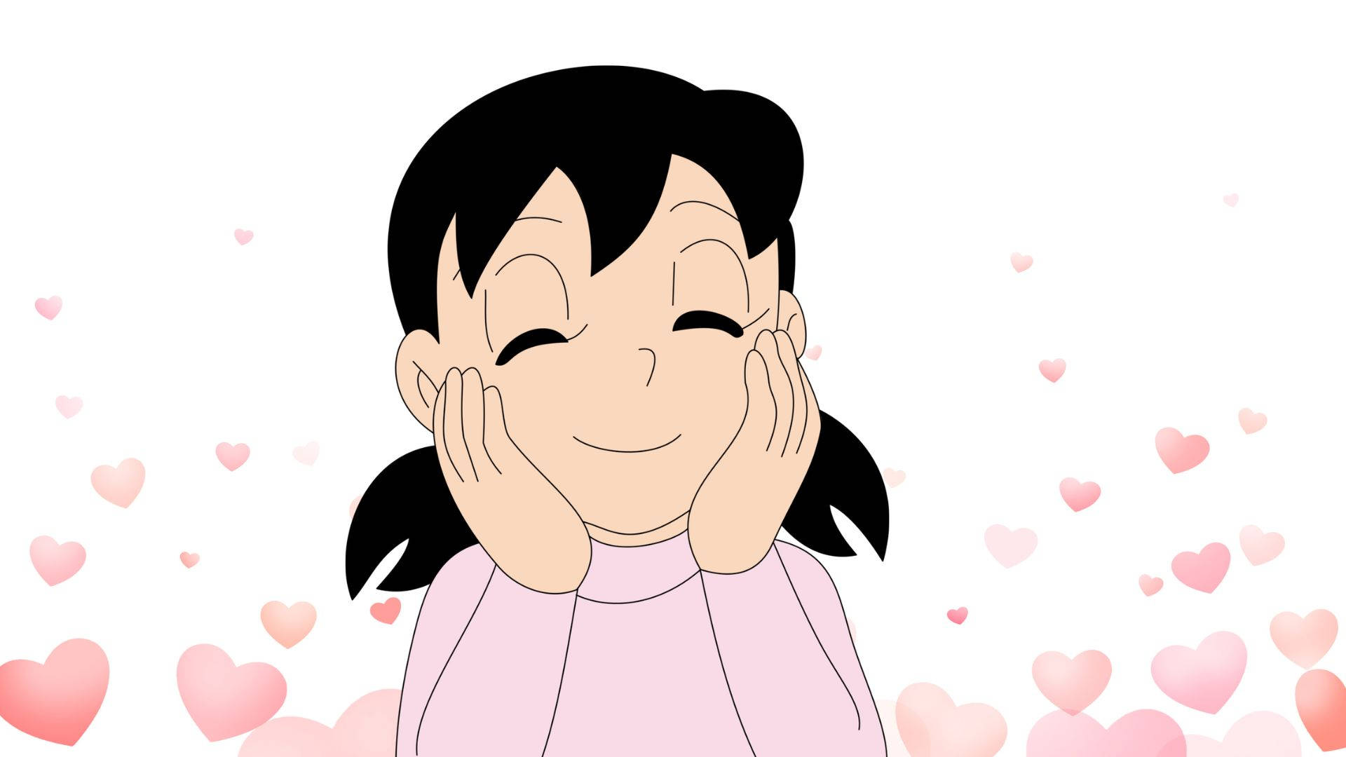 Shizuka Doraemon Holding Cheeks Background