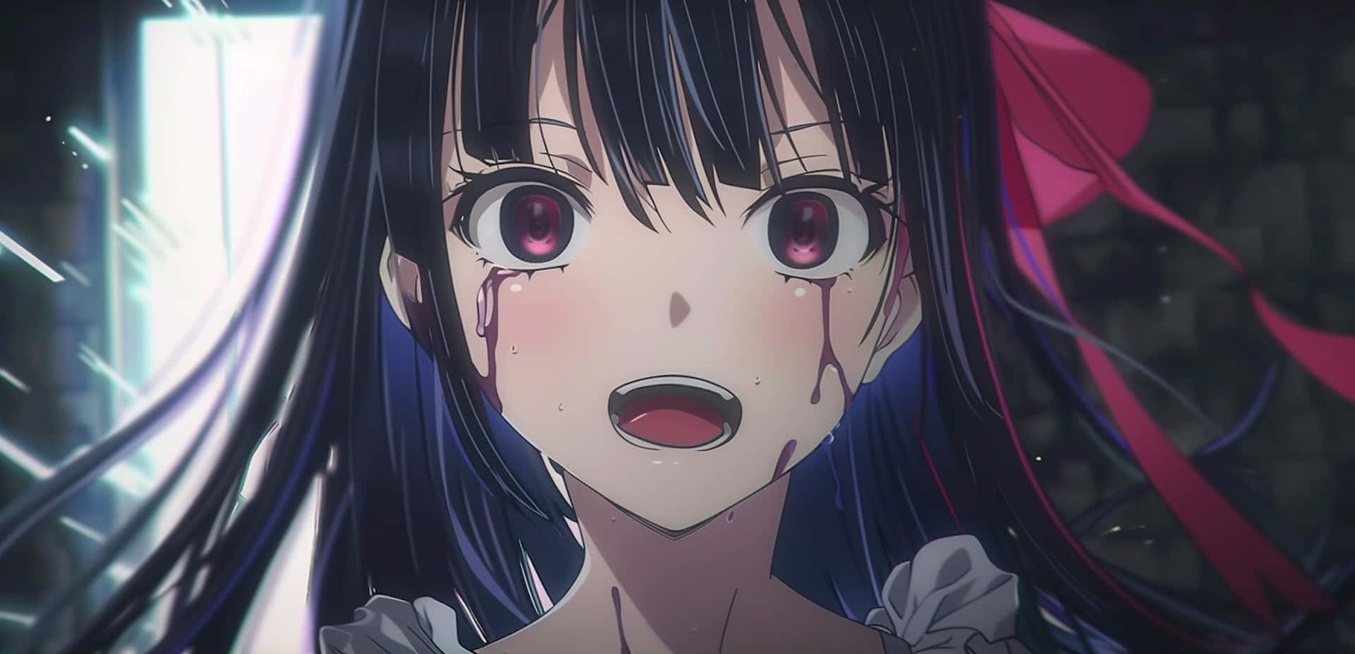 Shocked Anime Girlwith Red Eyes Wallpaper