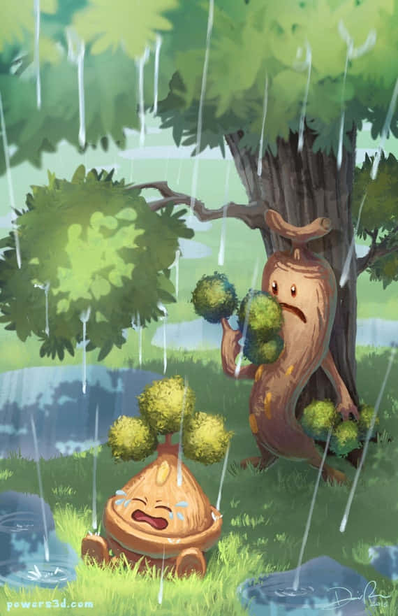 Shocked Sudowoodo While Looking At A Crying Baby Tree Wallpaper