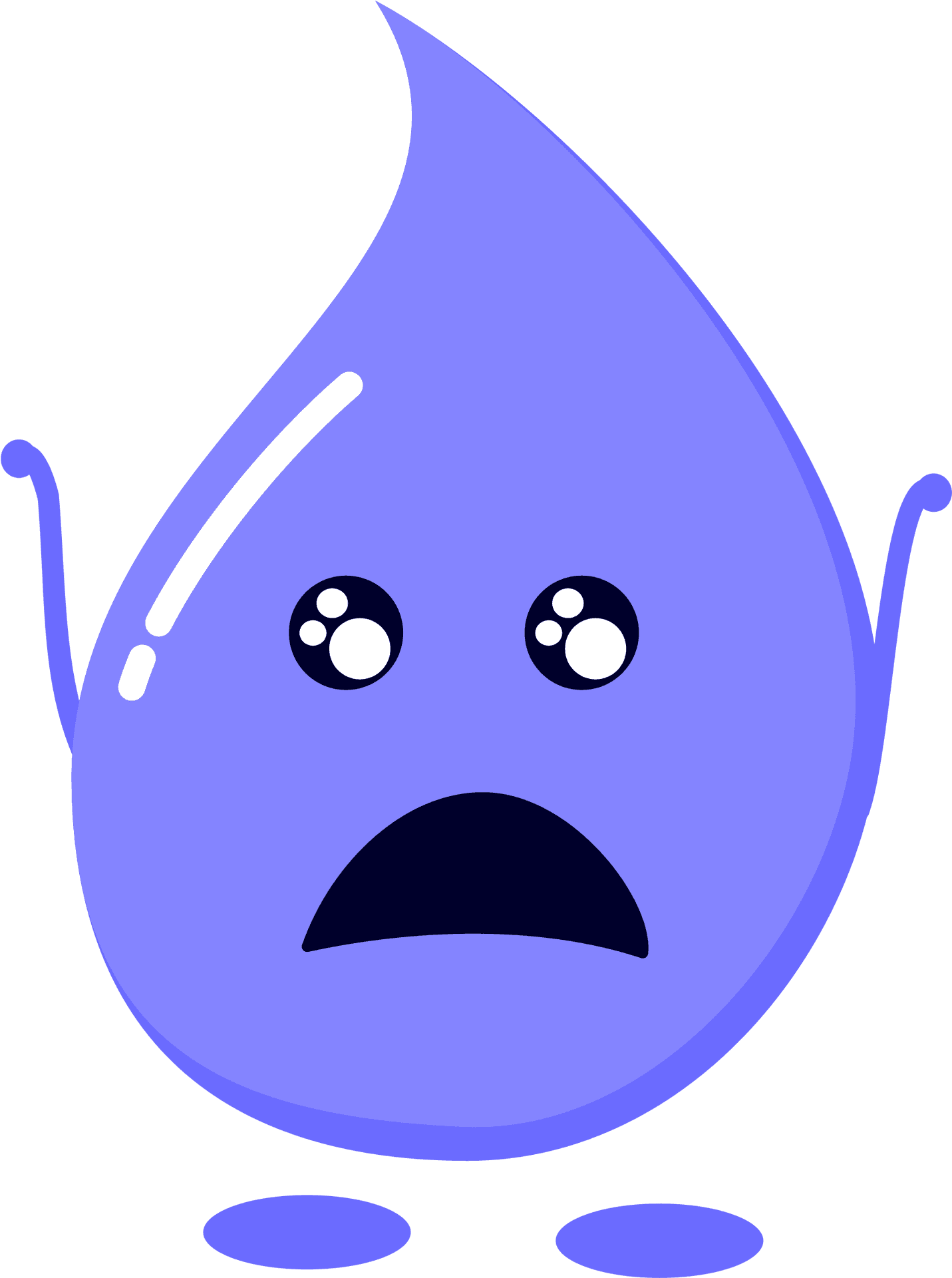 Shocked Water Drop Cartoon Character PNG
