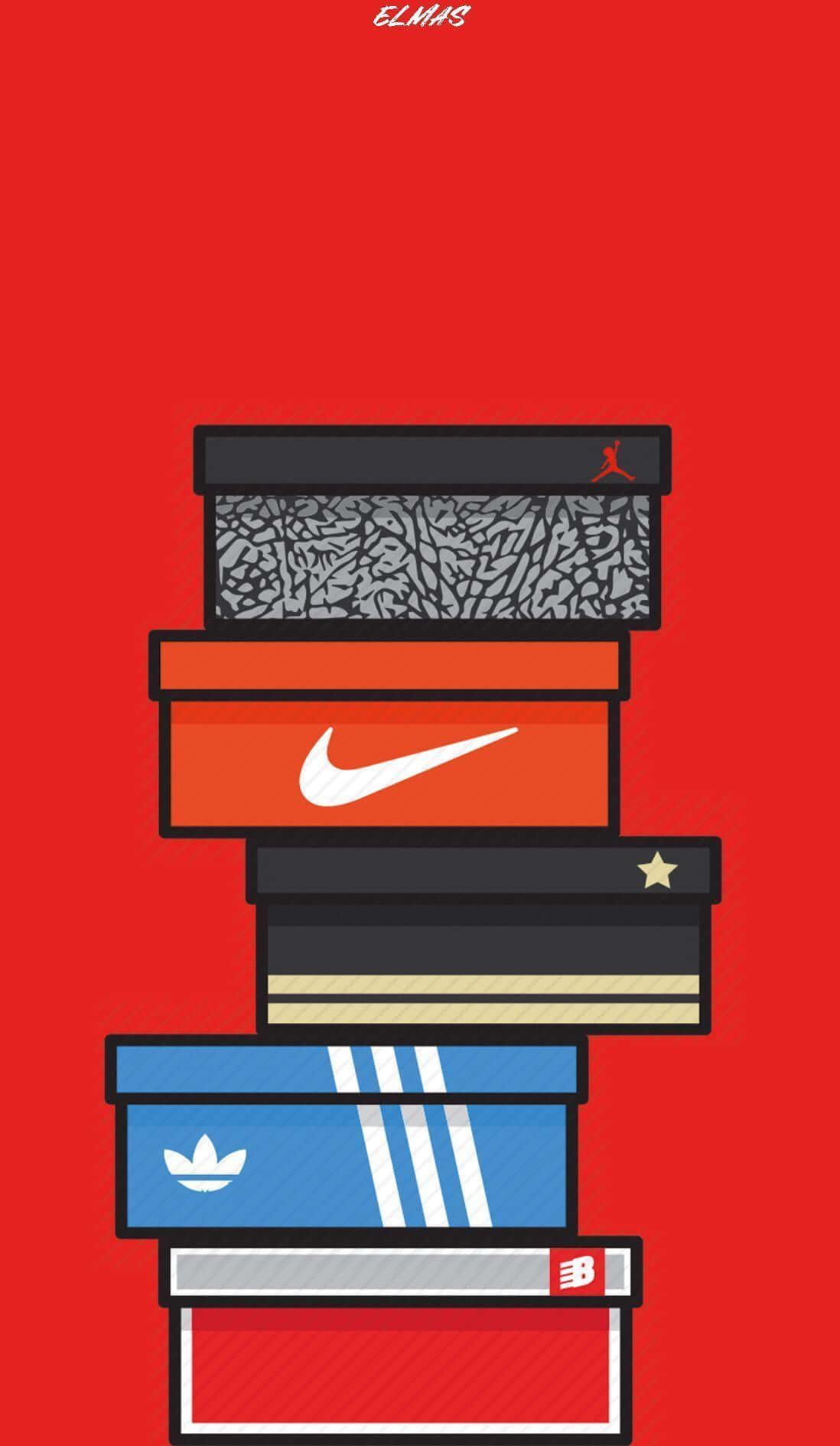 Einstapel Nike-schuhe Auf Einem Roten Hintergrund. Wallpaper