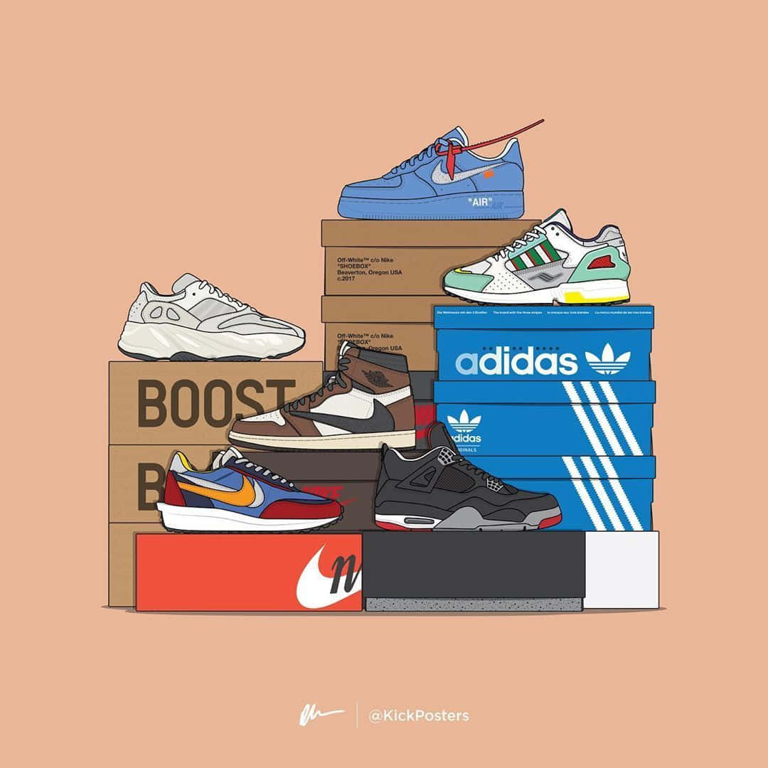 A Stack Of Sneakers On A Brown Background Wallpaper