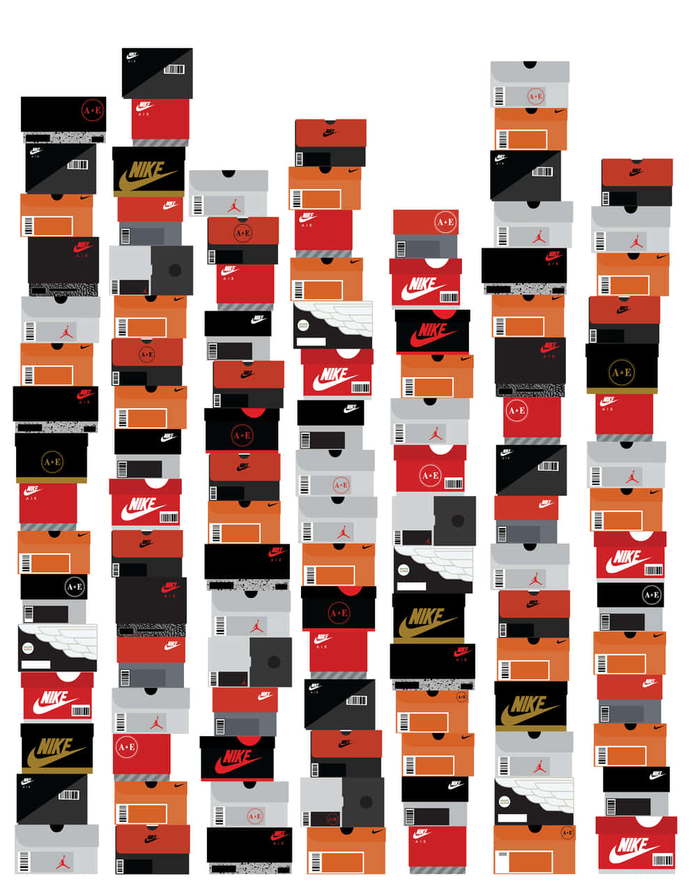 Einstapel Von Nike-schuhen Auf Einem Weißen Hintergrund Wallpaper