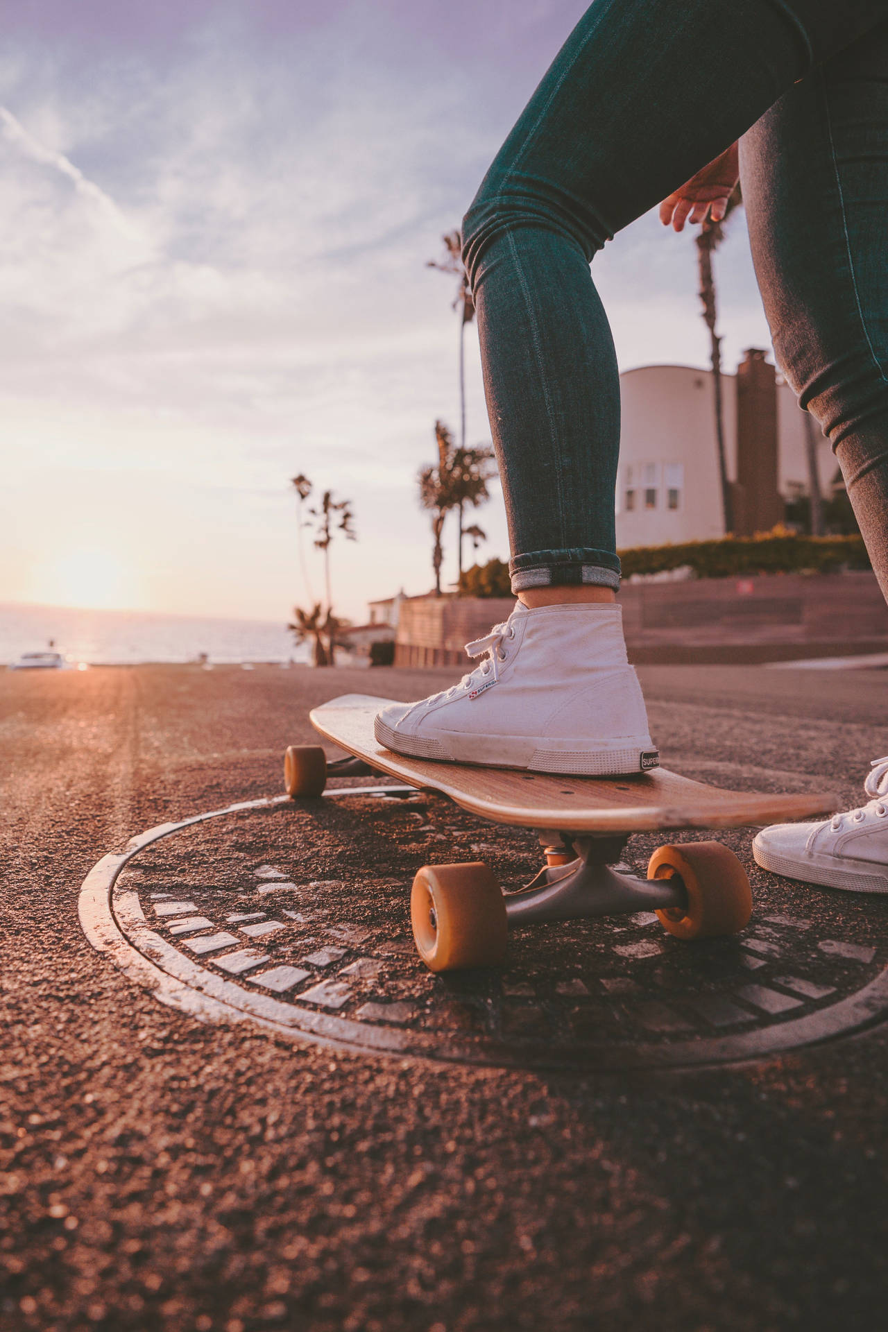 Shoe On Skateboard Skater Aesthetic With Sunbeam Effect Background
