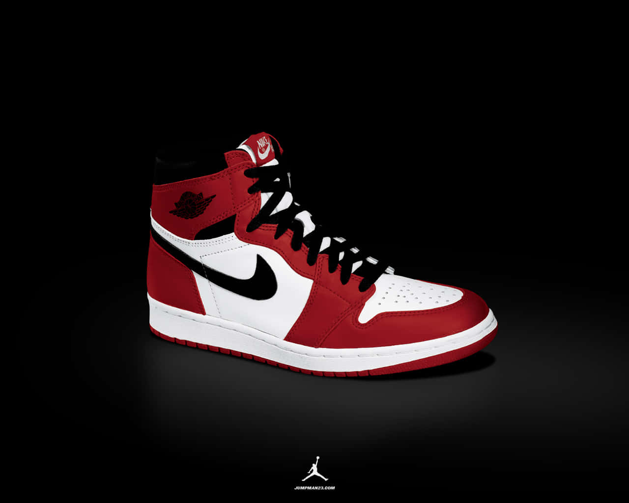 Download A Red And White Jordan Shoe On A Black Background | Wallpapers.com