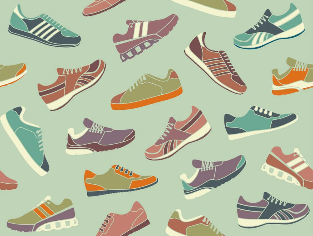 A Seamless Pattern Of Colorful Sneakers
