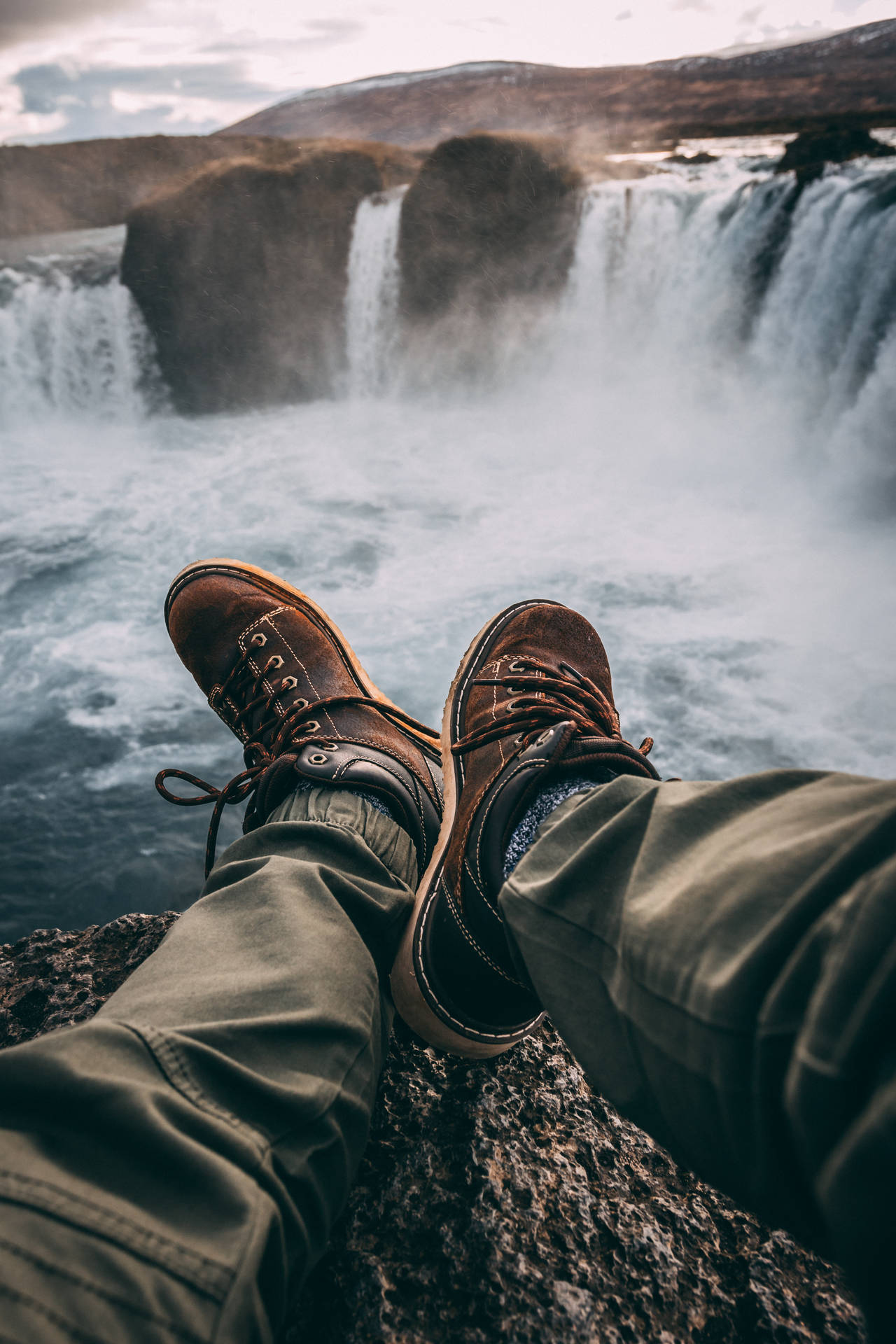 Shoes By A Waterfall Wallpaper