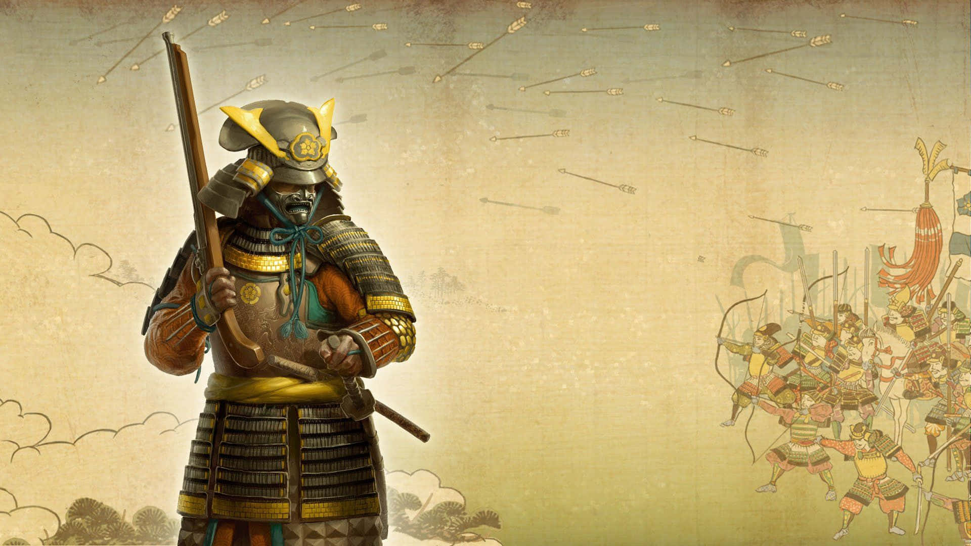 The Mighty Shogun Warrior in a Tranquil Garden Wallpaper