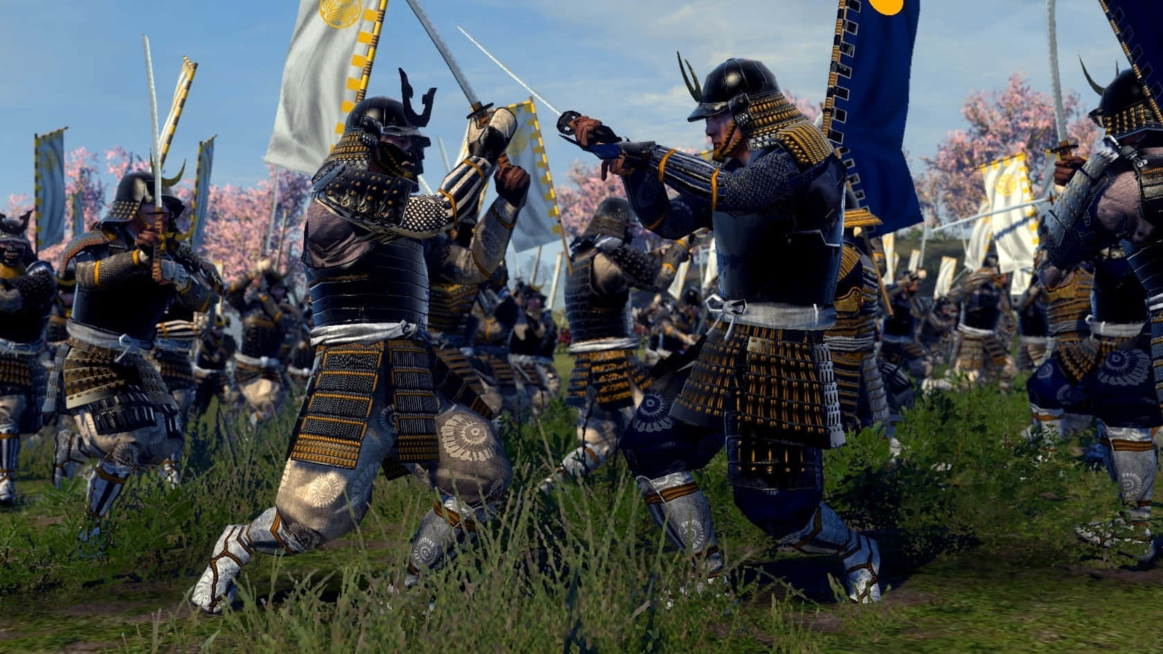 Ungruppo Di Samurai In Un Campo Sfondo