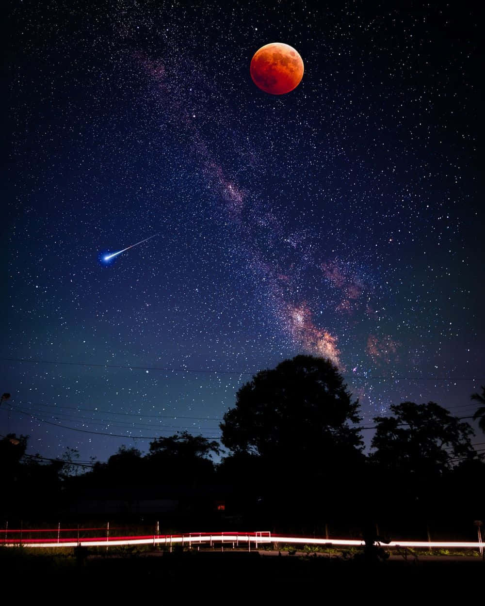 Estrellafugaz Con Luna En Astronomía. Fondo de pantalla