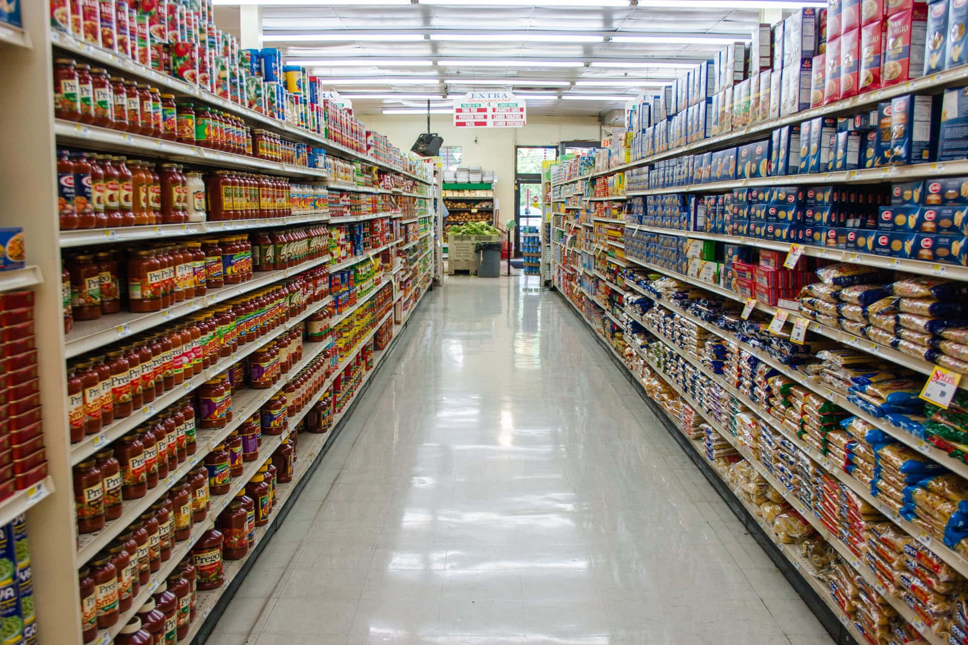 Aisles Of Food In A Grocery Store