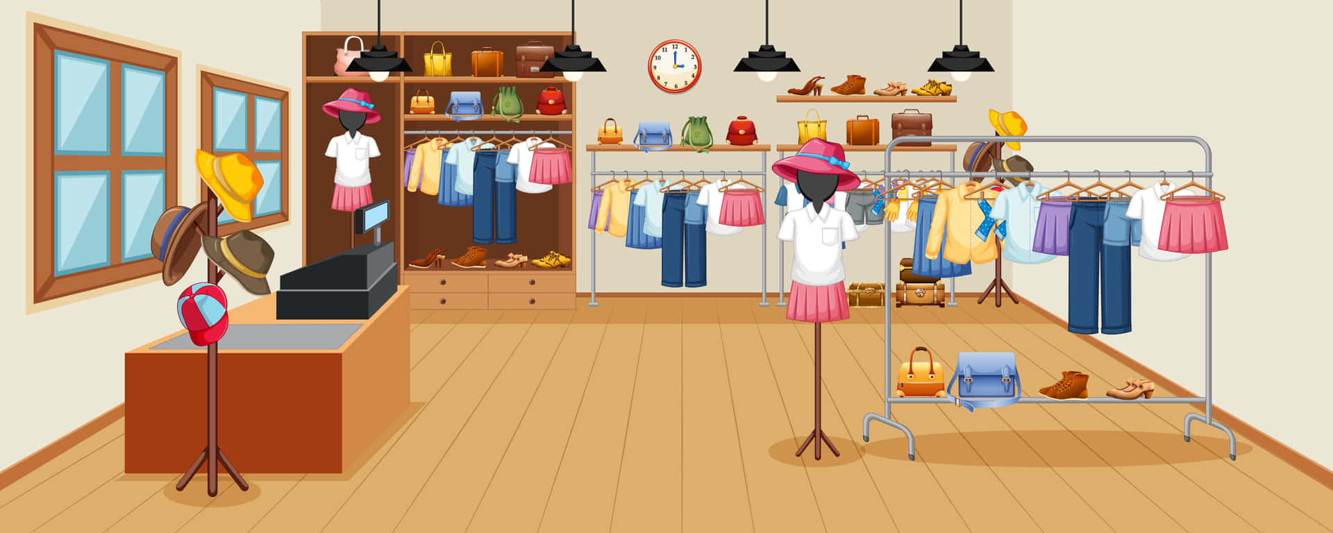 A Cartoon Illustration Of A Clothing Store