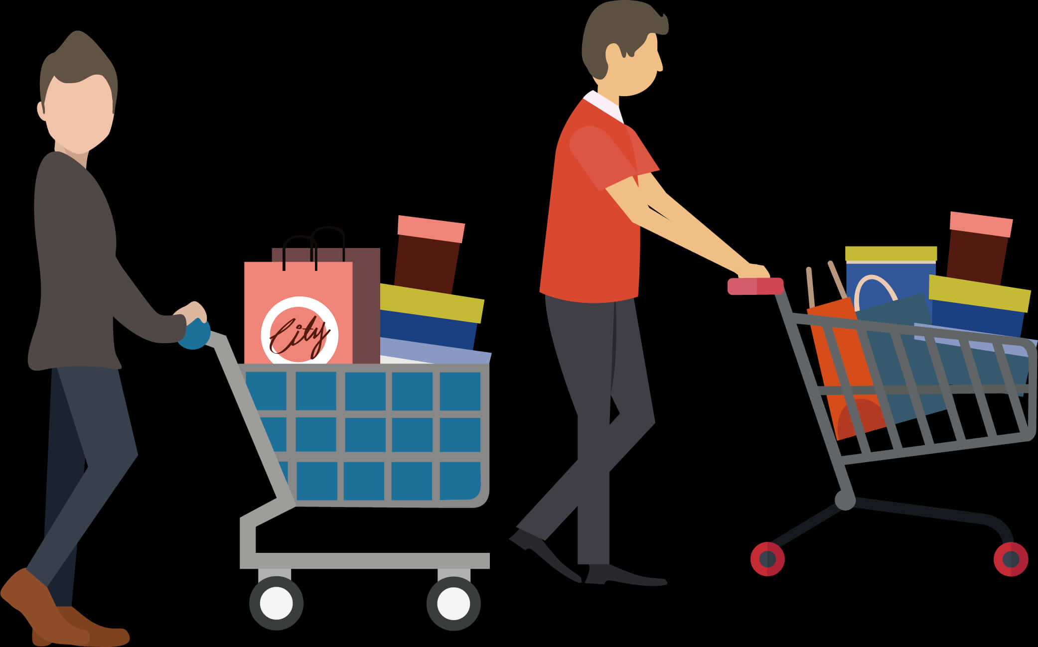 Shopperswith Full Carts PNG
