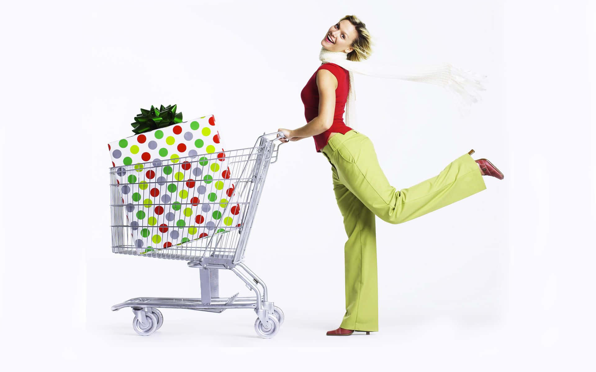 A Woman Is Pushing A Shopping Cart