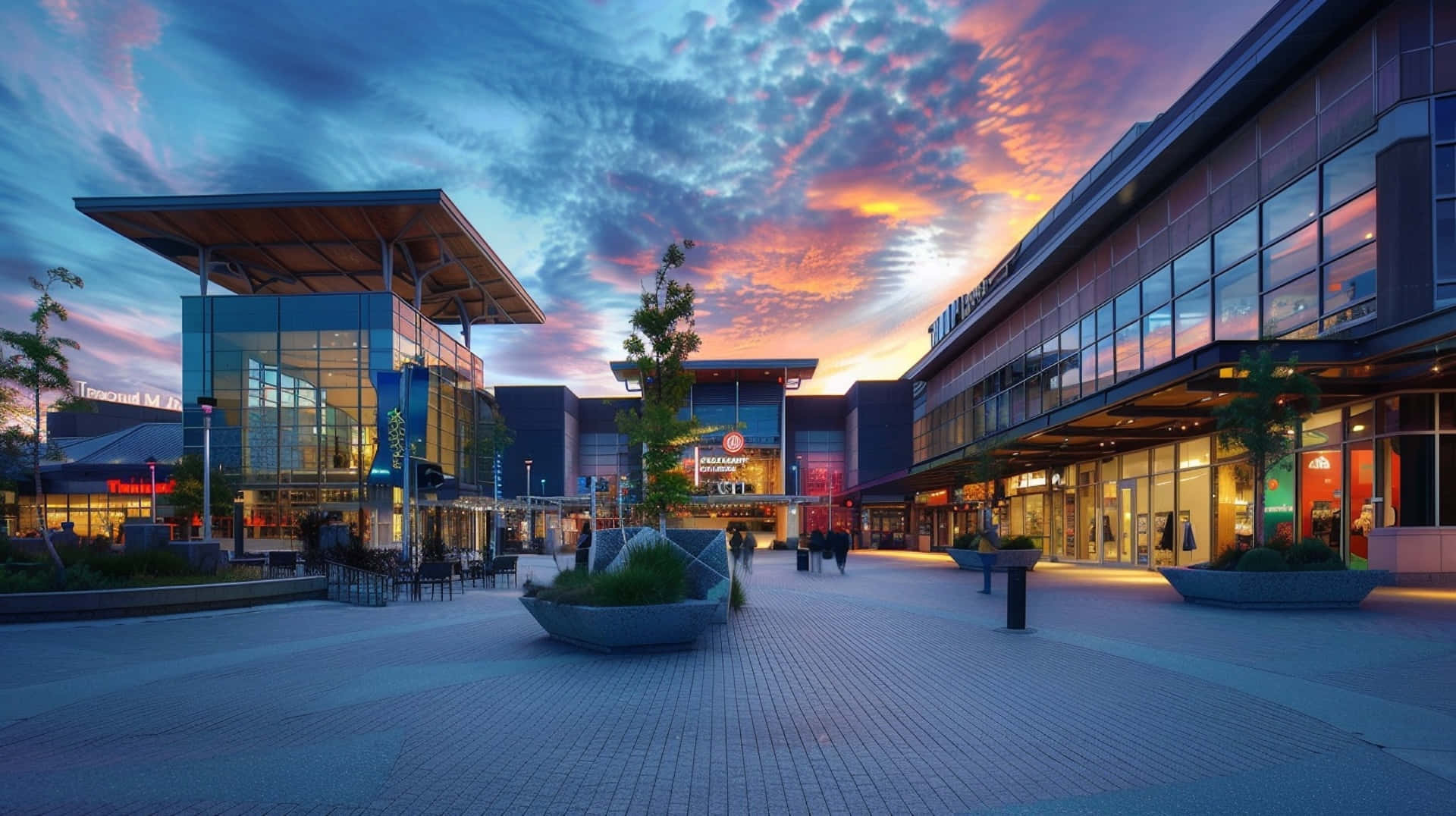 Shopping Center Sunset Scenery Wallpaper