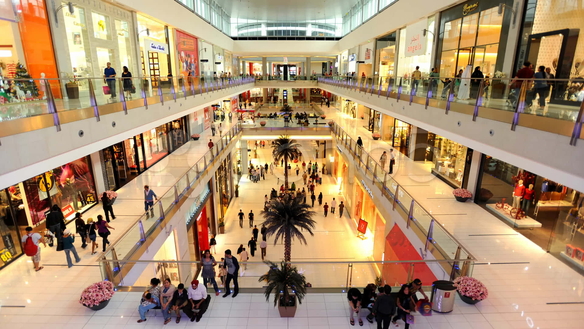 Bustling and vibrant shopping mall interior