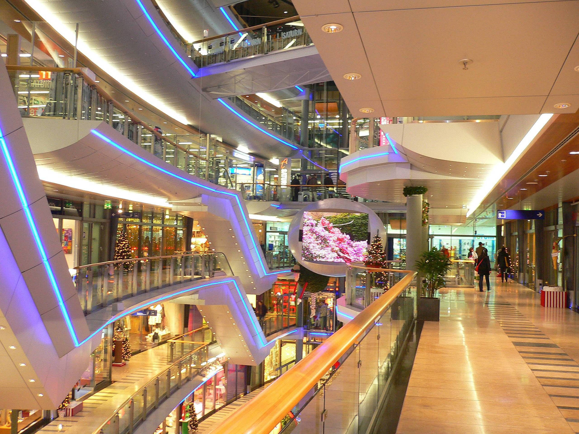 Shopping Mall Neon Light Balcony Wallpaper