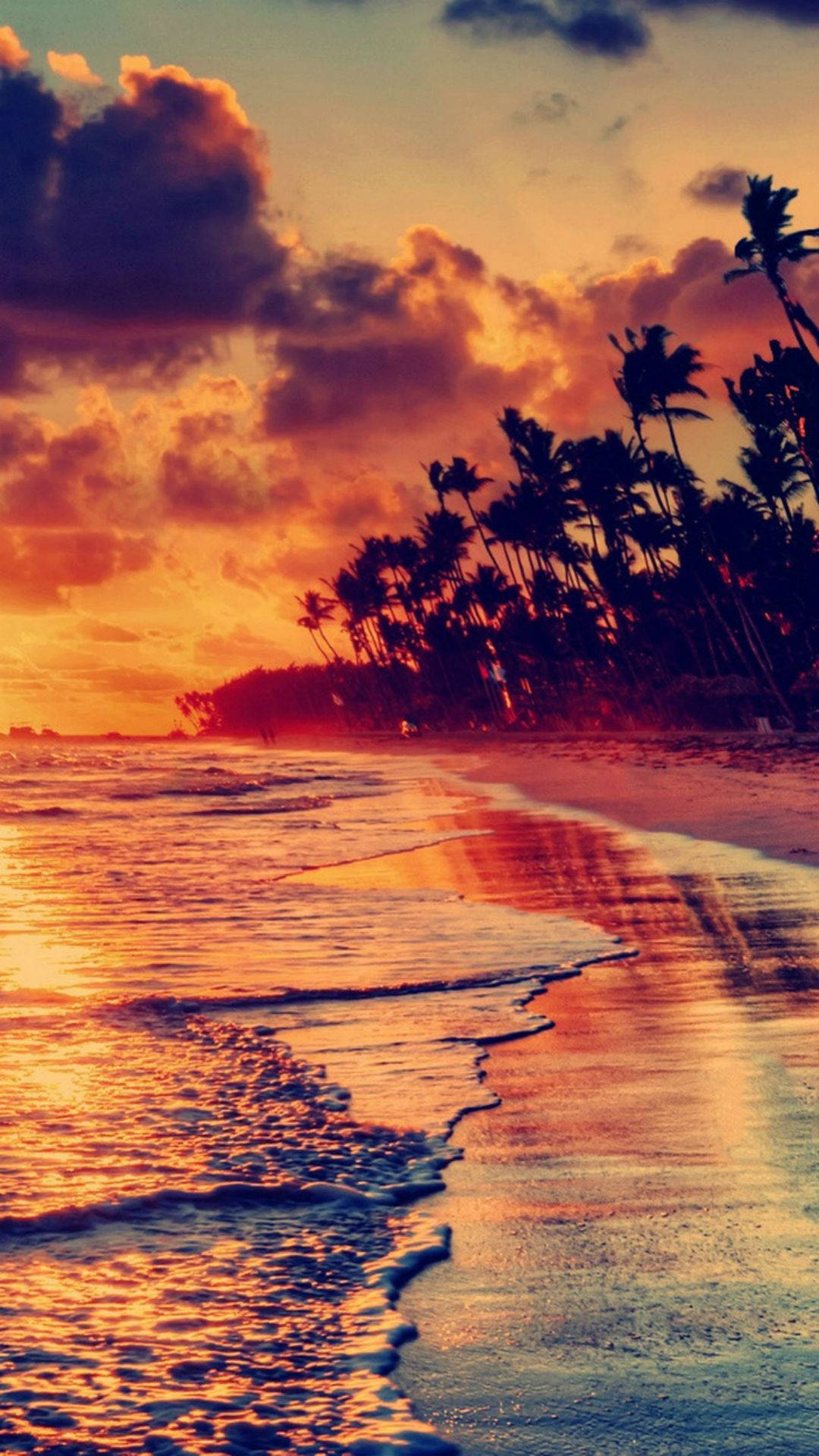 Strandlinje til solnedgang Iphone-skærm Wallpaper