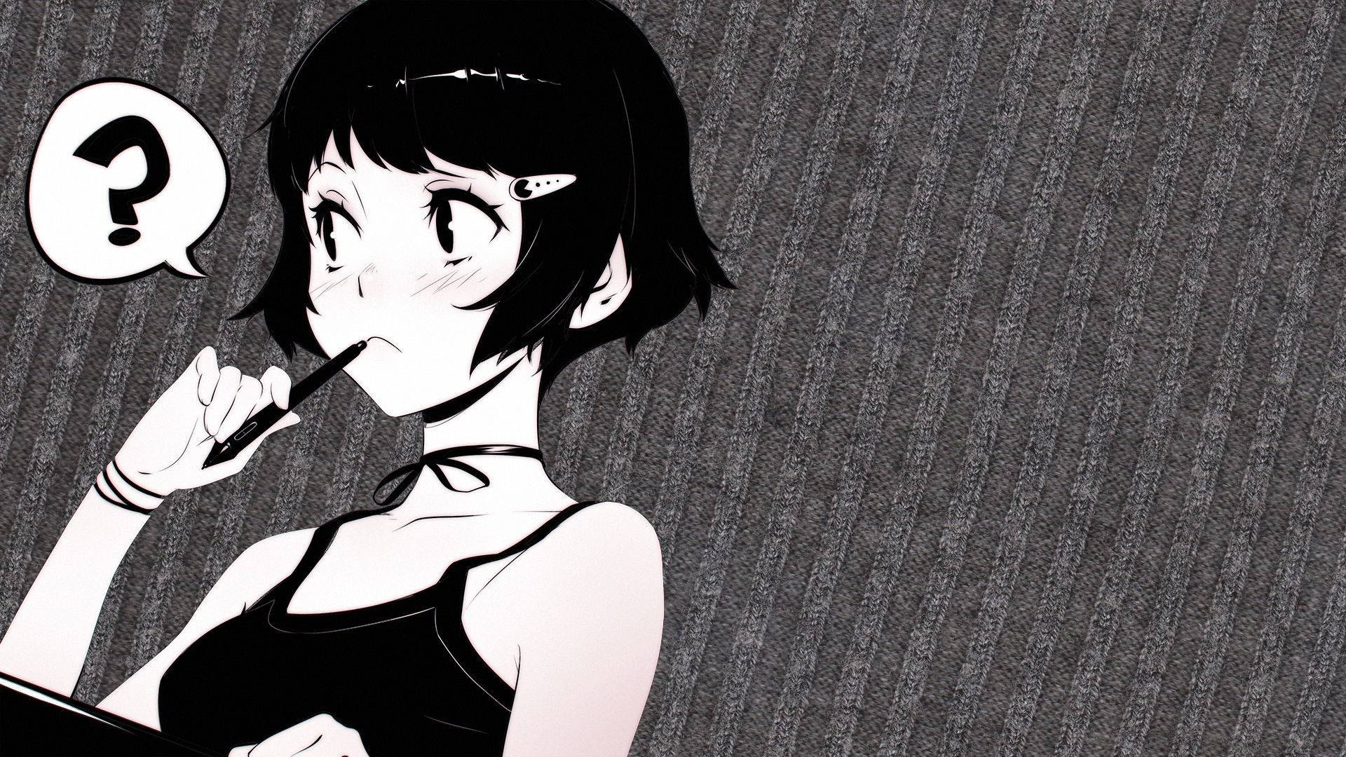Kurzhaarigesmädchen, Dunkles Anime-ästhetik-desktop Wallpaper