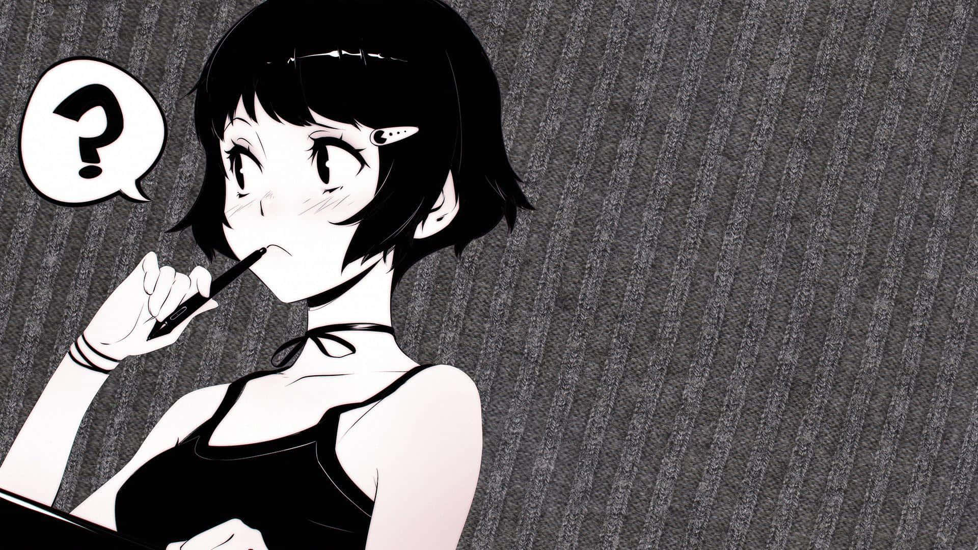 Short Haired Girl In Black And White Anime Pfp Wallpaper