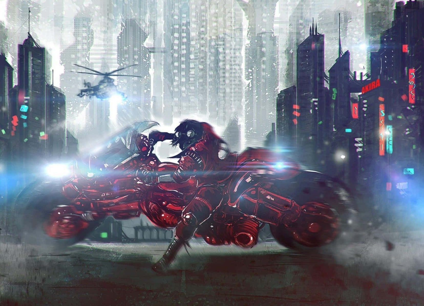 Shotaro Kaneda Riding On His Iconic Red Motorcycle. Wallpaper