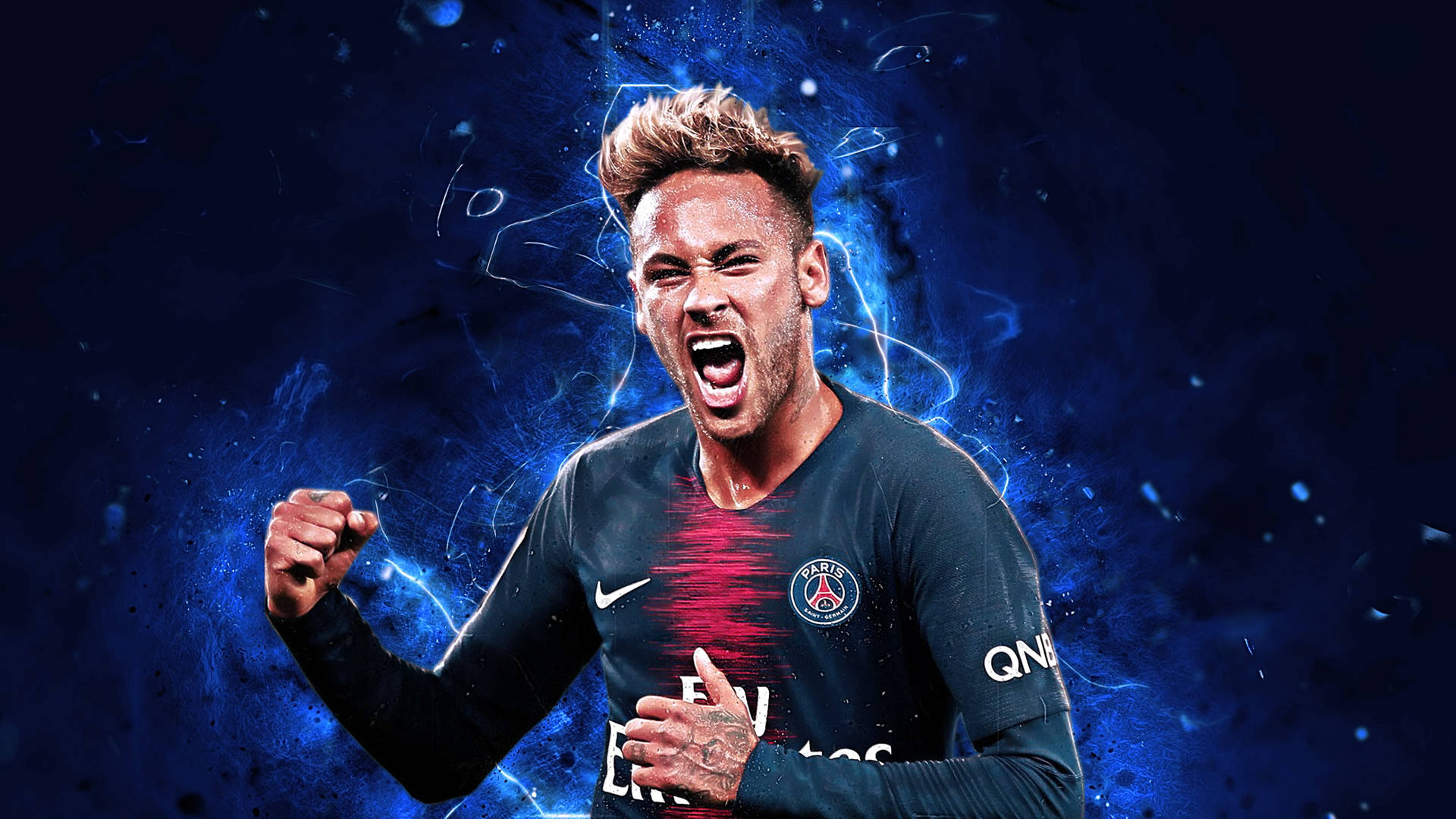 Shouting Neymar 4K Blue Wallpaper