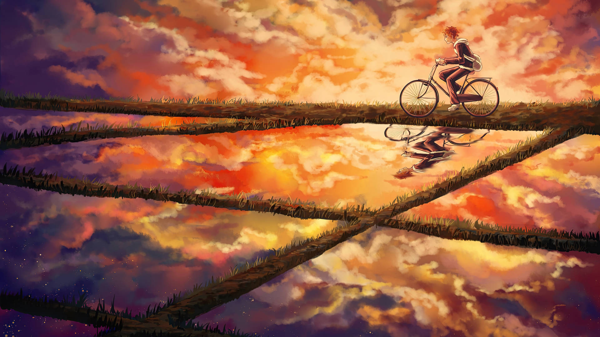 Shoyo Hinata Biking At Sunset Wallpaper