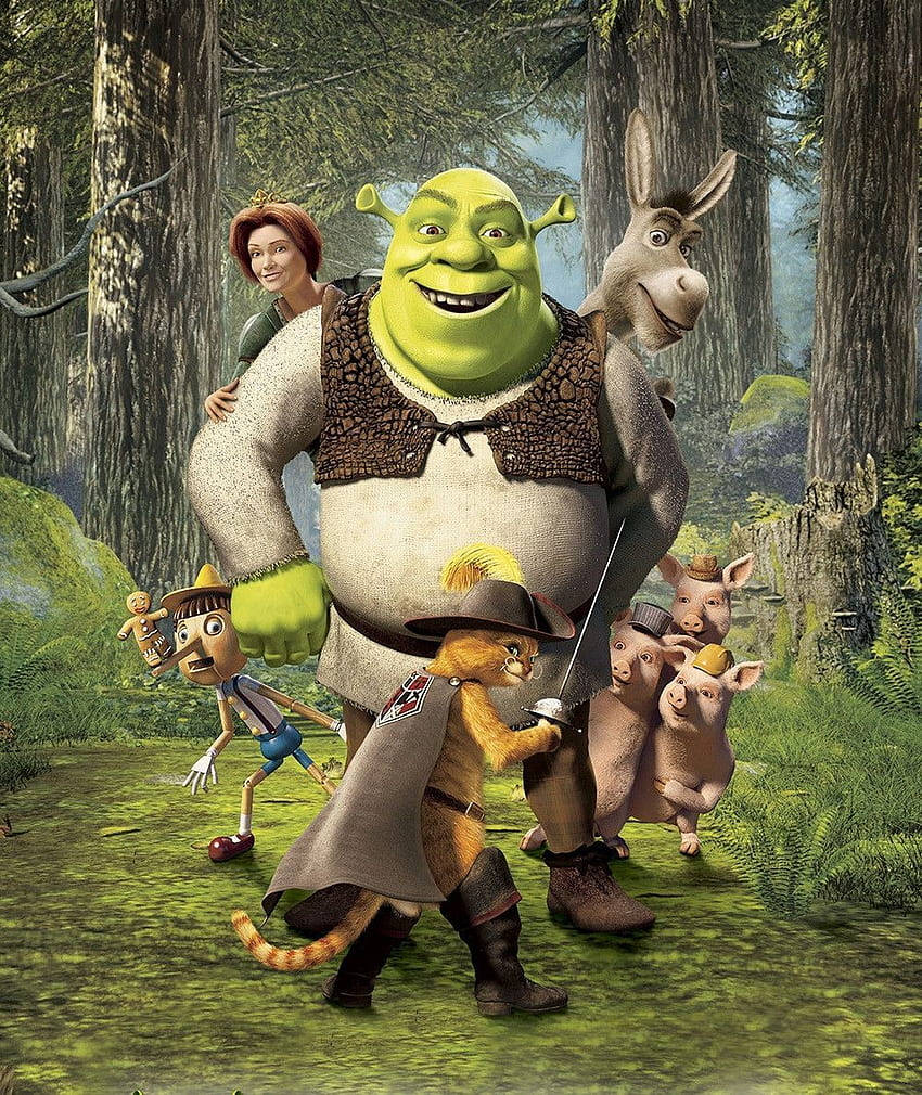 Shrek2 Und Charaktere Im Wald Wallpaper