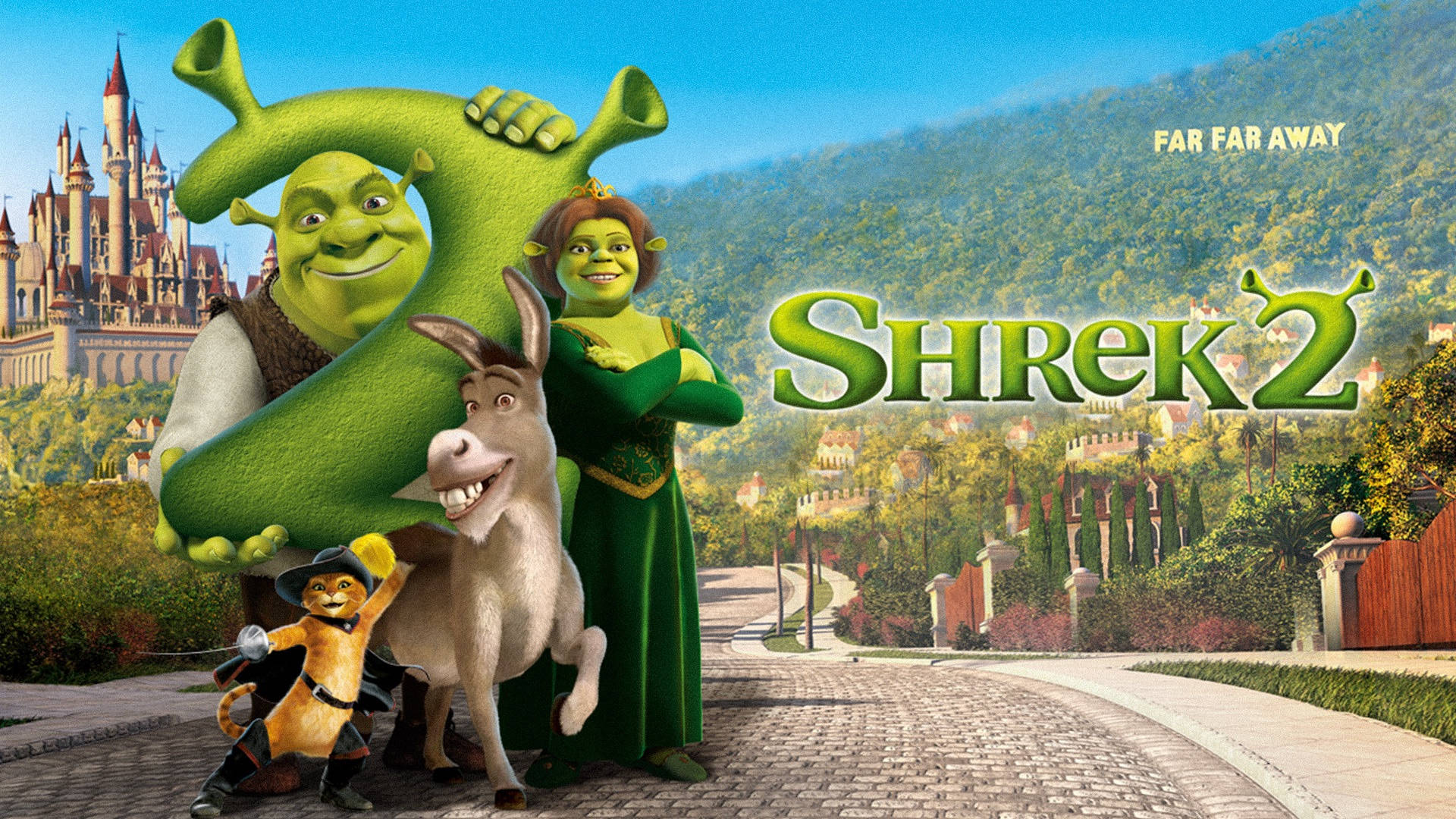 Fondode Pantalla De Shrek 2 En Paisaje De Cartel. Fondo de pantalla
