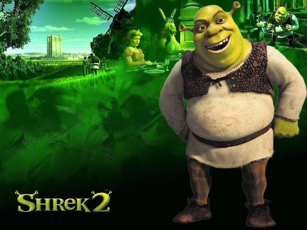 Shrek2 Affisch Spöklik Grön Bakgrundsbild Wallpaper